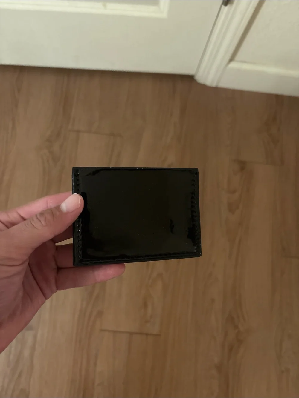 COACH Black Patent Leather Card Holder with Gold Logo
